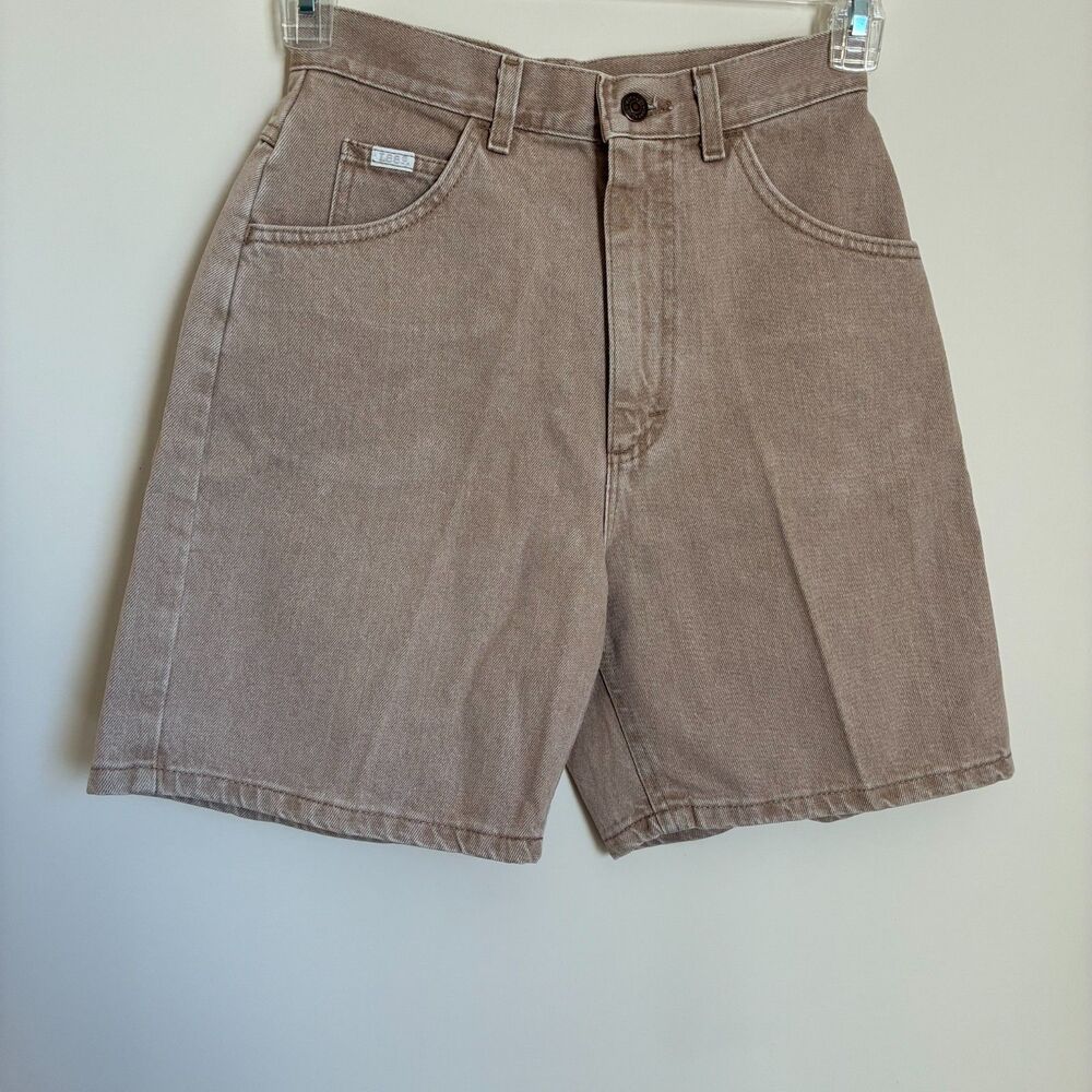 Vintage 90s Lee Riveted High Waisted Denim Mom Shorts  26" Waist Tan Beige, Ecru